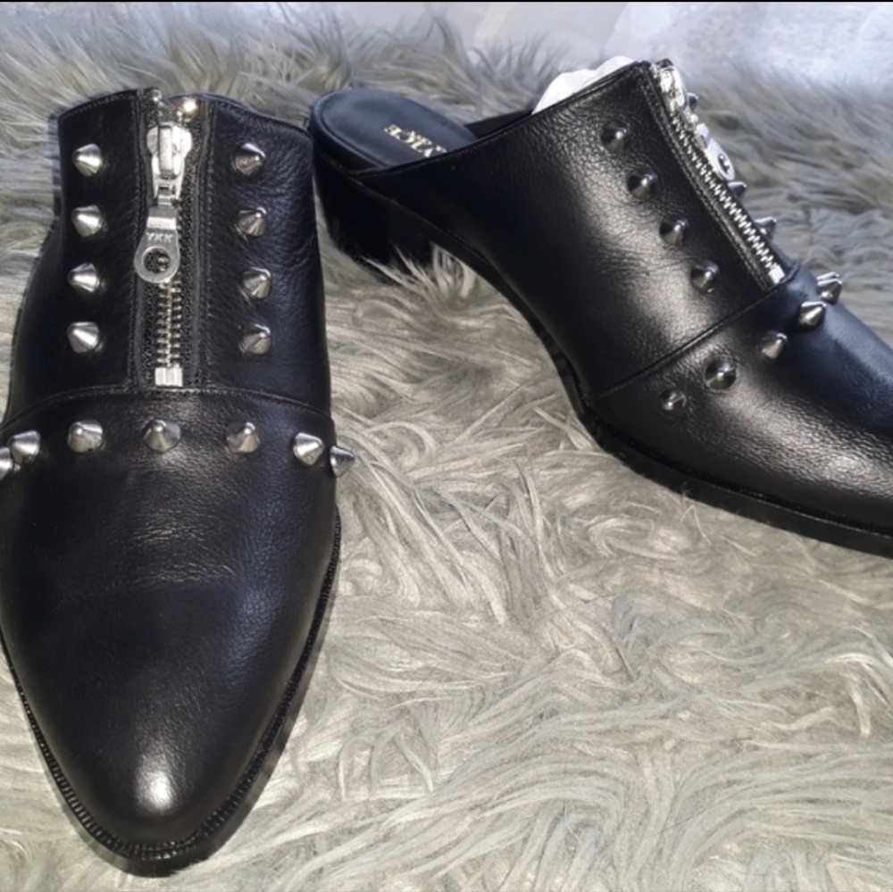 Modern Vice Vicious Black Italian Leather Studded Mules Goth Punk Industrial - Picture 9 of 11